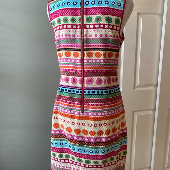 Talbots Flowers Stripes Sleeveless Pique Sheath Dress Size 4 Summer Pock… - Picture 3 of 11